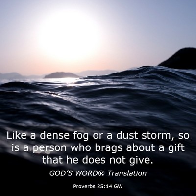 Picture 03 - Proverbs 25:14 GW - Like a dense fog or a dust storm, so is a person - Bible Verse Picture