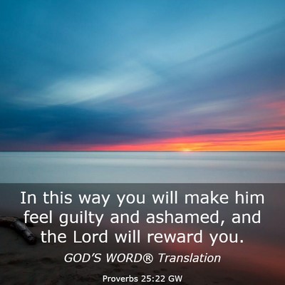 Picture 03 - Proverbs 25:22 GW - In this way you will make him feel guilty and - Bible Verse Picture