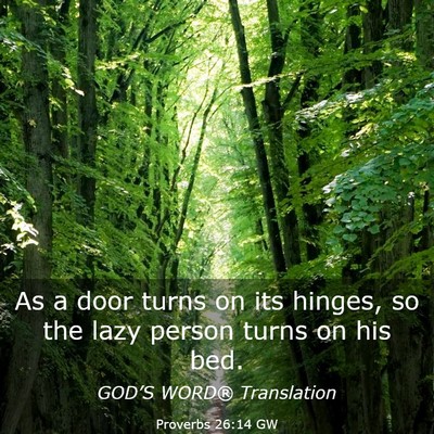 Picture 03 - Proverbs 26:14 GW - As a door turns on its hinges, so the lazy person - Bible Verse Picture