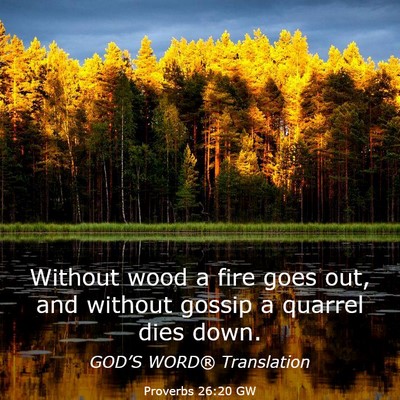 Picture 03 - Proverbs 26:20 GW - Without wood a fire goes out, and without gossip - Bible Verse Picture