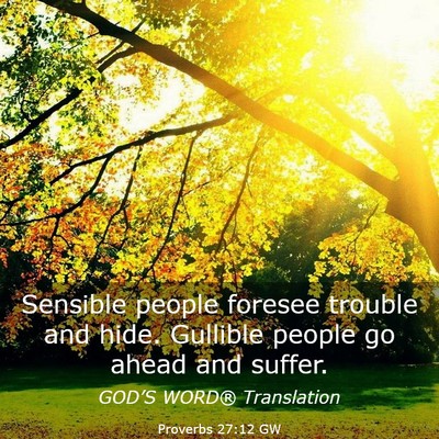 Picture 03 - Proverbs 27:12 GW - Sensible people foresee trouble and hide. - Bible Verse Picture