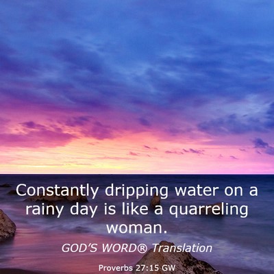 Picture 03 - Proverbs 27:15 GW - Constantly dripping water on a rainy day is like - Bible Verse Picture