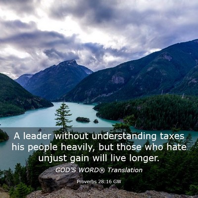 Picture 03 - Proverbs 28:16 GW - A leader without understanding taxes his people - Bible Verse Picture