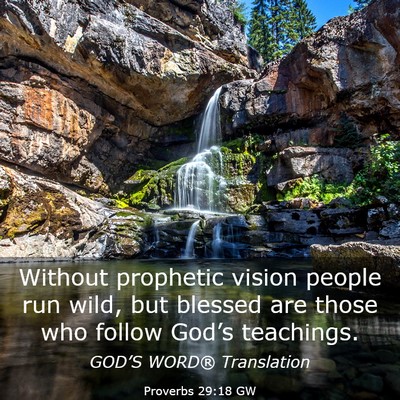 Picture 03 - Proverbs 29:18 GW - Without prophetic vision people run wild, but - Bible Verse Picture