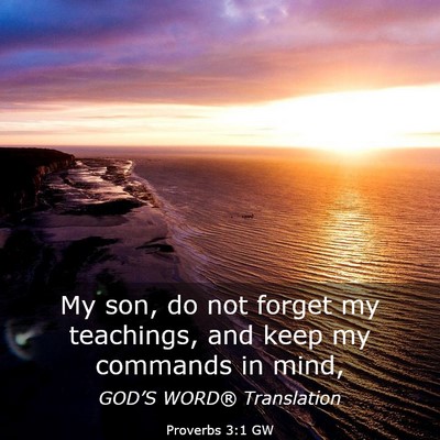 Picture 03 - Proverbs 3:1 GW - My son, do not forget my teachings, and keep my - Bible Verse Picture