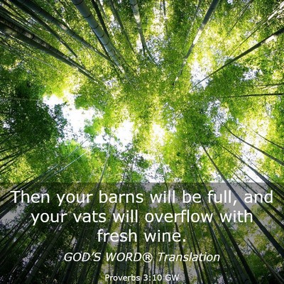 Picture 03 - Proverbs 3:10 GW - Then your barns will be full, and your vats will - Bible Verse Picture
