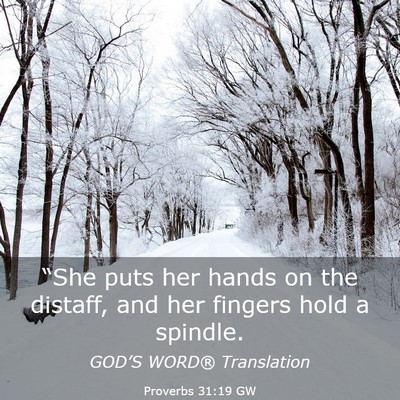 Picture 03 - Proverbs 31:19 GW - “She puts her hands on the distaff, and her - Bible Verse Picture