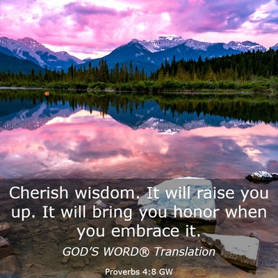Picture 03 - Proverbs 4:8 GW - Cherish wisdom. It will raise you up. It will - Bible Verse Picture