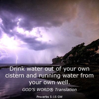 Picture 03 - Proverbs 5:15 GW - Drink water out of your own cistern and running - Bible Verse Picture