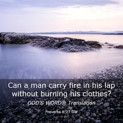 Picture 03 - Proverbs 6:27 GW - Can a man carry fire in his lap without burning - Bible Verse Picture