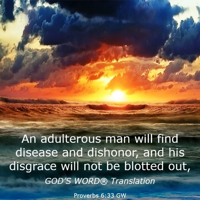 Picture 03 - Proverbs 6:33 GW - An adulterous man will find disease and dishonor, - Bible Verse Picture