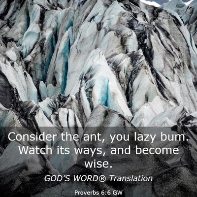 Picture 03 - Proverbs 6:6 GW - Consider the ant, you lazy bum. Watch its ways, - Bible Verse Picture