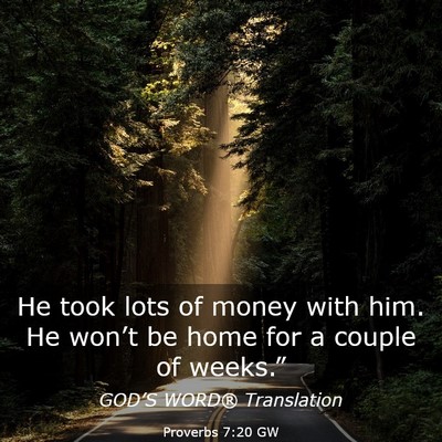 Picture 03 - Proverbs 7:20 GW - He took lots of money with him. He won’t be - Bible Verse Picture