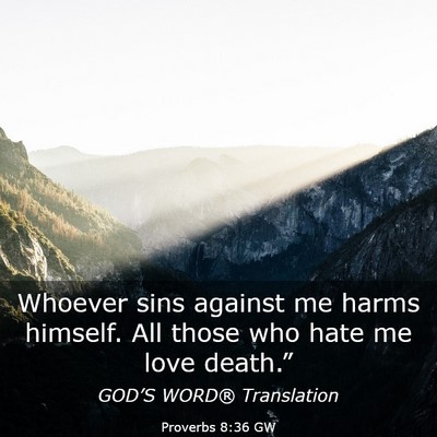 Picture 03 - Proverbs 8:36 GW - Whoever sins against me harms himself. All those - Bible Verse Picture