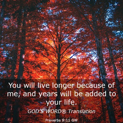 Picture 03 - Proverbs 9:11 GW - You will live longer because of me, and years - Bible Verse Picture