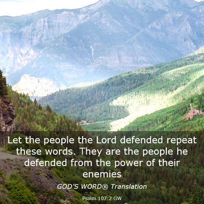 Picture 03 - Psalm 107:2 GW - Let the people the Lord defended repeat these - Bible Verse Picture