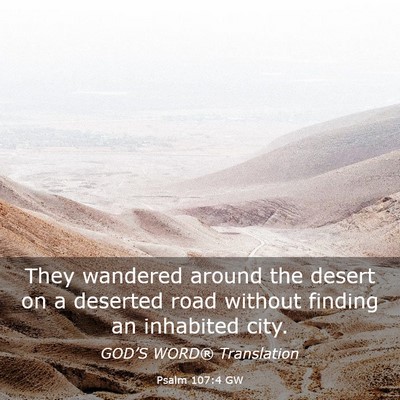 Picture 03 - Psalm 107:4 GW - They wandered around the desert on a deserted - Bible Verse Picture