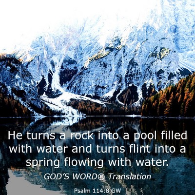 Picture 03 - Psalm 114:8 GW - He turns a rock into a pool filled with water and - Bible Verse Picture