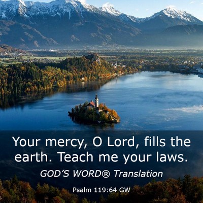 Picture 03 - Psalm 119:64 GW - Your mercy, O Lord, fills the earth. Teach me - Bible Verse Picture