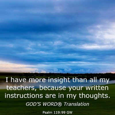 Picture 03 - Psalm 119:99 GW - I have more insight than all my teachers, because - Bible Verse Picture