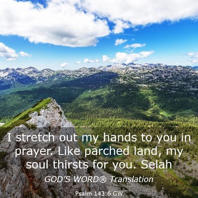 Picture 03 - Psalm 143:6 GW - I stretch out my hands to you in prayer. Like - Bible Verse Picture