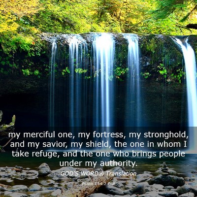 Picture 03 - Psalm 144:2 GW - my merciful one, my fortress, my stronghold, and - Bible Verse Picture