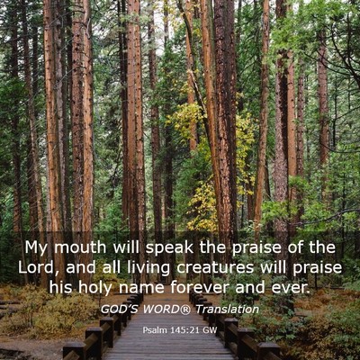 Picture 03 - Psalm 145:21 GW - My mouth will speak the praise of the Lord, and - Bible Verse Picture