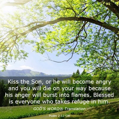 Picture 03 - Psalm 2:12 GW - Kiss the Son, or he will become angry and you - Bible Verse Picture