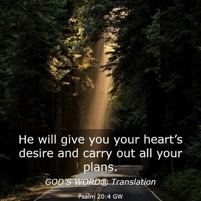 Picture 03 - Psalm 20:4 GW - He will give you your heart’s desire and carry - Bible Verse Picture