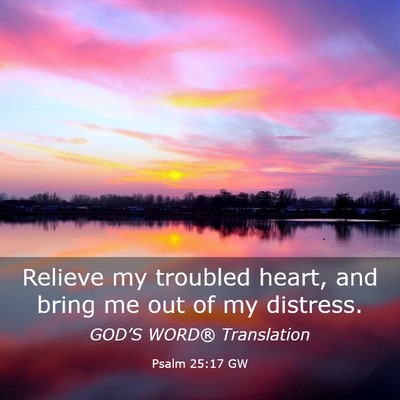 Picture 03 - Psalm 25:17 GW - Relieve my troubled heart, and bring me out of my - Bible Verse Picture