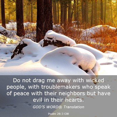 Picture 03 - Psalm 28:3 GW - Do not drag me away with wicked people, with - Bible Verse Picture
