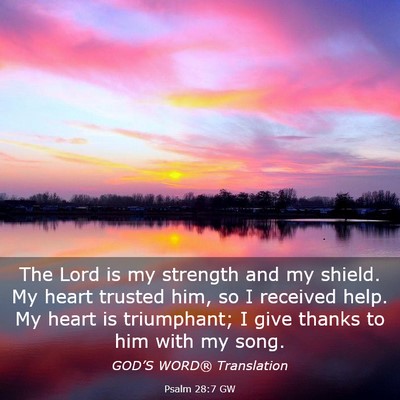 Picture 03 - Psalm 28:7 GW - The Lord is my strength and my shield. My heart - Bible Verse Picture