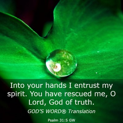 Picture 03 - Psalm 31:5 GW - Into your hands I entrust my spirit. You have - Bible Verse Picture