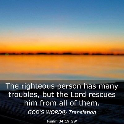 Picture 03 - Psalm 34:19 GW - The righteous person has many troubles, but the - Bible Verse Picture