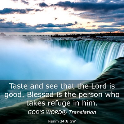 Picture 03 - Psalm 34:8 GW - Taste and see that the Lord is good. Blessed is - Bible Verse Picture