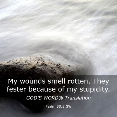 Picture 03 - Psalm 38:5 GW - My wounds smell rotten. They fester because of my - Bible Verse Picture