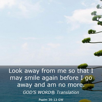Picture 03 - Psalm 39:13 GW - Look away from me so that I may smile again - Bible Verse Picture