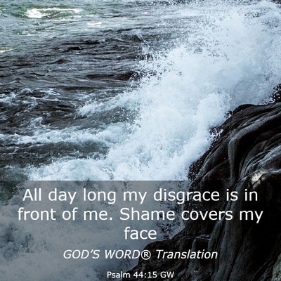 Picture 03 - Psalm 44:15 GW - All day long my disgrace is in front of me. Shame - Bible Verse Picture