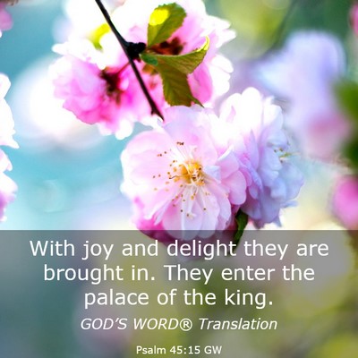 Picture 03 - Psalm 45:15 GW - With joy and delight they are brought in. They - Bible Verse Picture