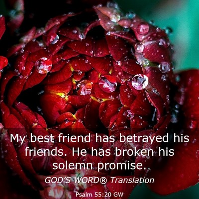 Picture 03 - Psalm 55:20 GW - My best friend has betrayed his friends. He has - Bible Verse Picture