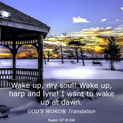 Picture 03 - Psalm 57:8 GW - Wake up, my soul! Wake up, harp and lyre! I want - Bible Verse Picture