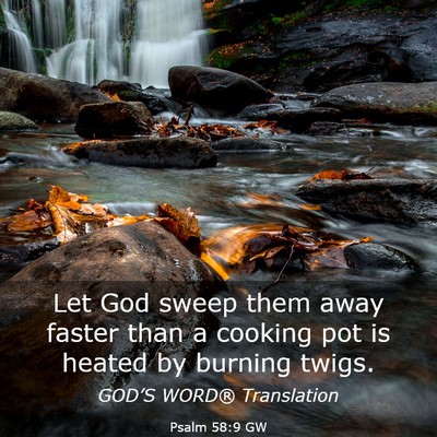 Picture 03 - Psalm 58:9 GW - Let God sweep them away faster than a cooking pot - Bible Verse Picture