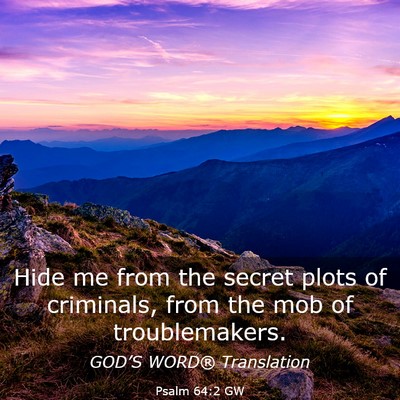 Picture 03 - Psalm 64:2 GW - Hide me from the secret plots of criminals, from - Bible Verse Picture