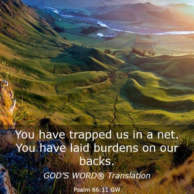 Picture 03 - Psalm 66:11 GW - You have trapped us in a net. You have laid - Bible Verse Picture