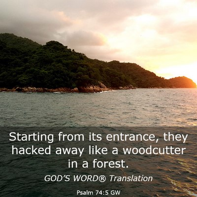 Picture 03 - Psalm 74:5 GW - Starting from its entrance, they hacked away like - Bible Verse Picture