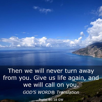 Picture 03 - Psalm 80:18 GW - Then we will never turn away from you. Give us - Bible Verse Picture