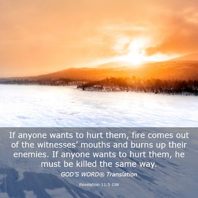 Picture 03 - Revelation 11:5 GW - If anyone wants to hurt them, fire comes out of - Bible Verse Picture