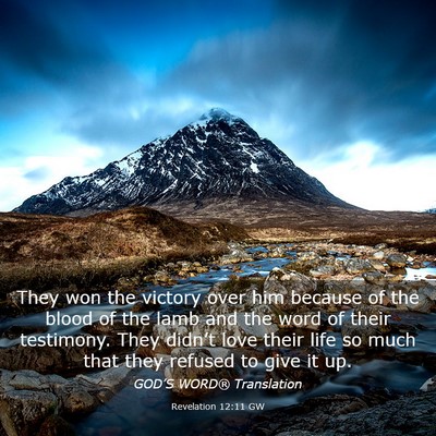 Picture 03 - Revelation 12:11 GW - They won the victory over him because of the - Bible Verse Picture