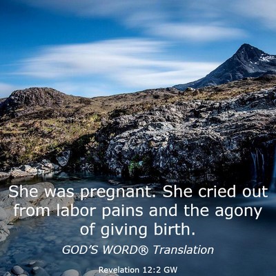 Picture 03 - Revelation 12:2 GW - She was pregnant. She cried out from labor pains - Bible Verse Picture