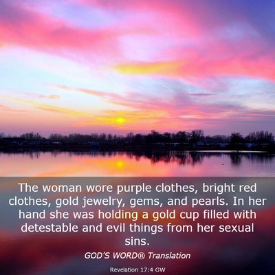 Picture 03 - Revelation 17:4 GW - The woman wore purple clothes, bright red - Bible Verse Picture